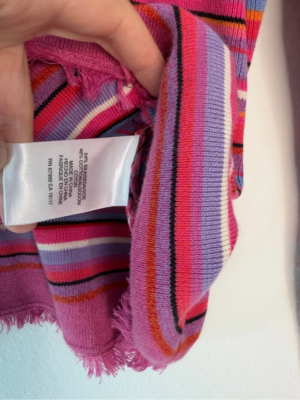 Vintage 90s Y2K Sigrid Olsen Striped‎ Sweater Kidcore Colorful Boho Fringe Trim